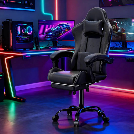 Ergonomic Gaming Chair With Height Adjustable Headrest And Footrest