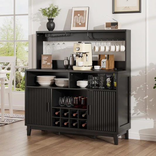 Fluted Modern Buffet Cabinet With Storage Removable Wine Rack
