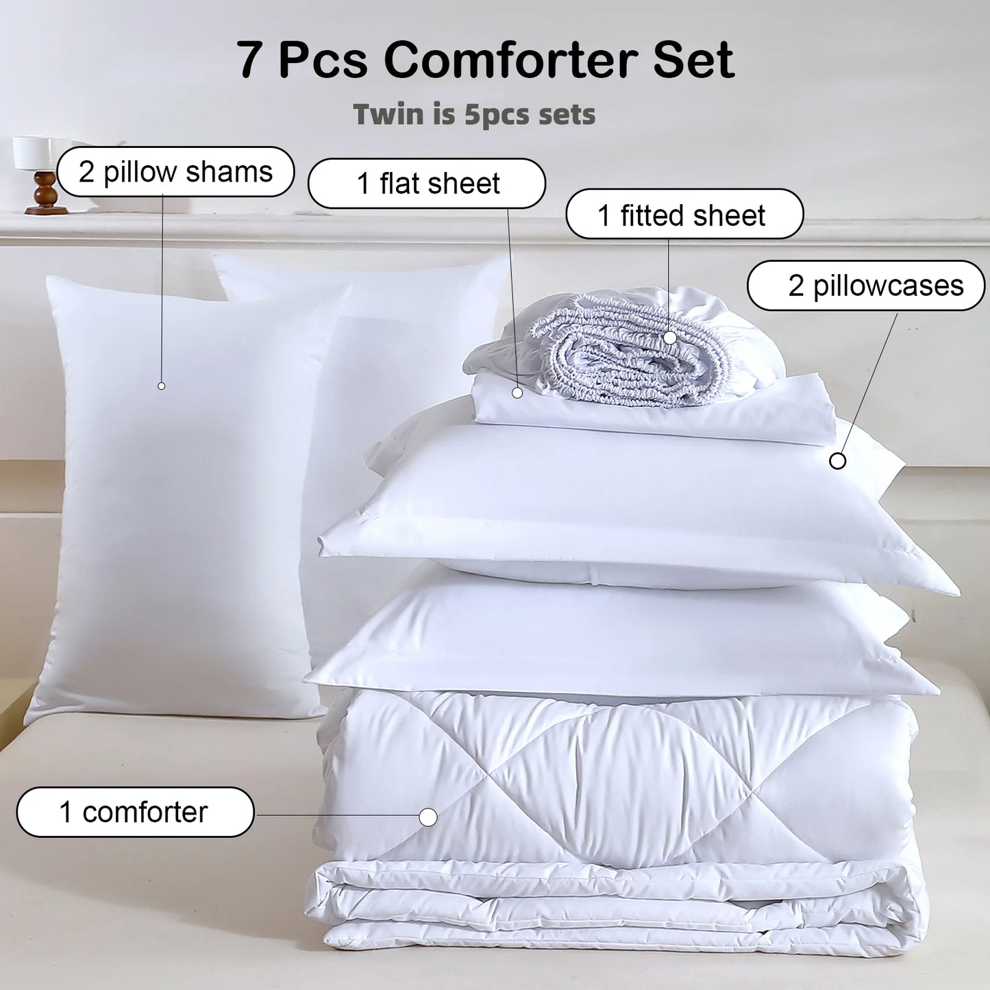 EasYum 7-Piece Bedding Set Comforter Flat Sheet Fitted Sheet Pillowcases