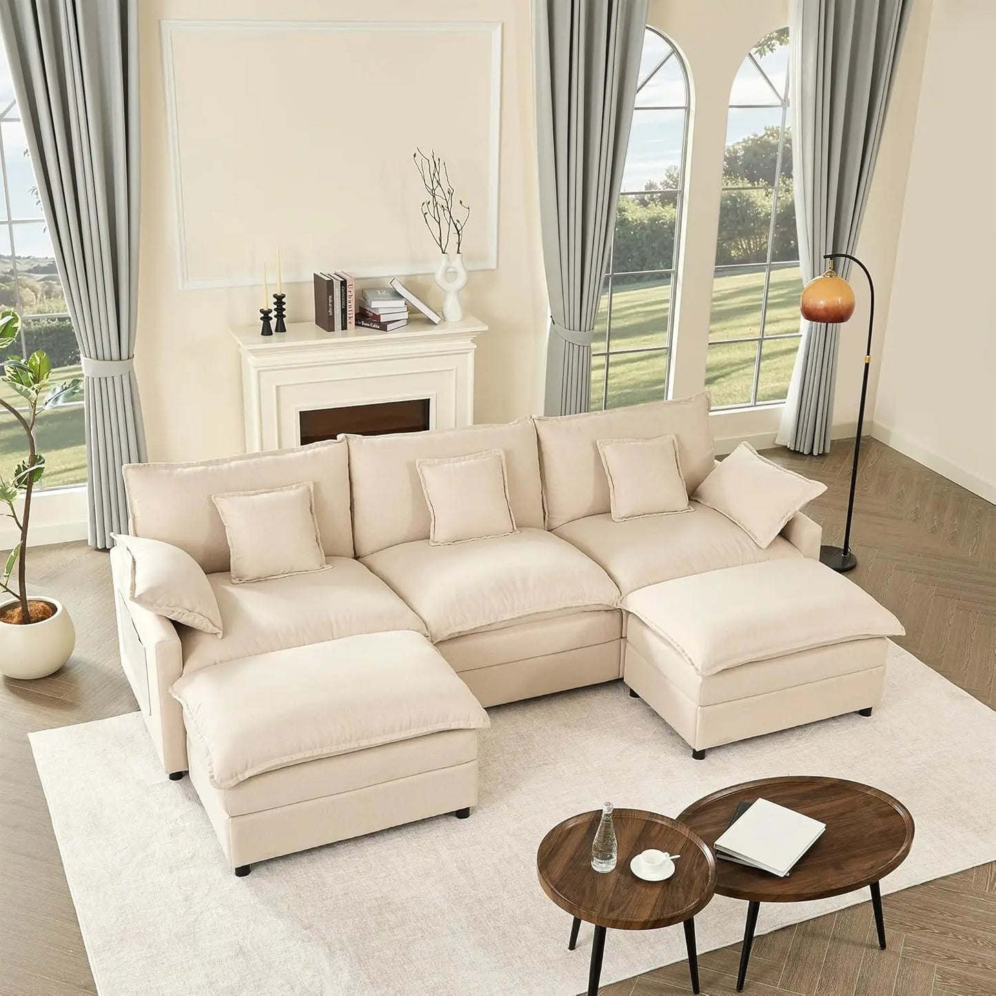 Modular U Shaped Sectional Sofa With Movable Ottoman