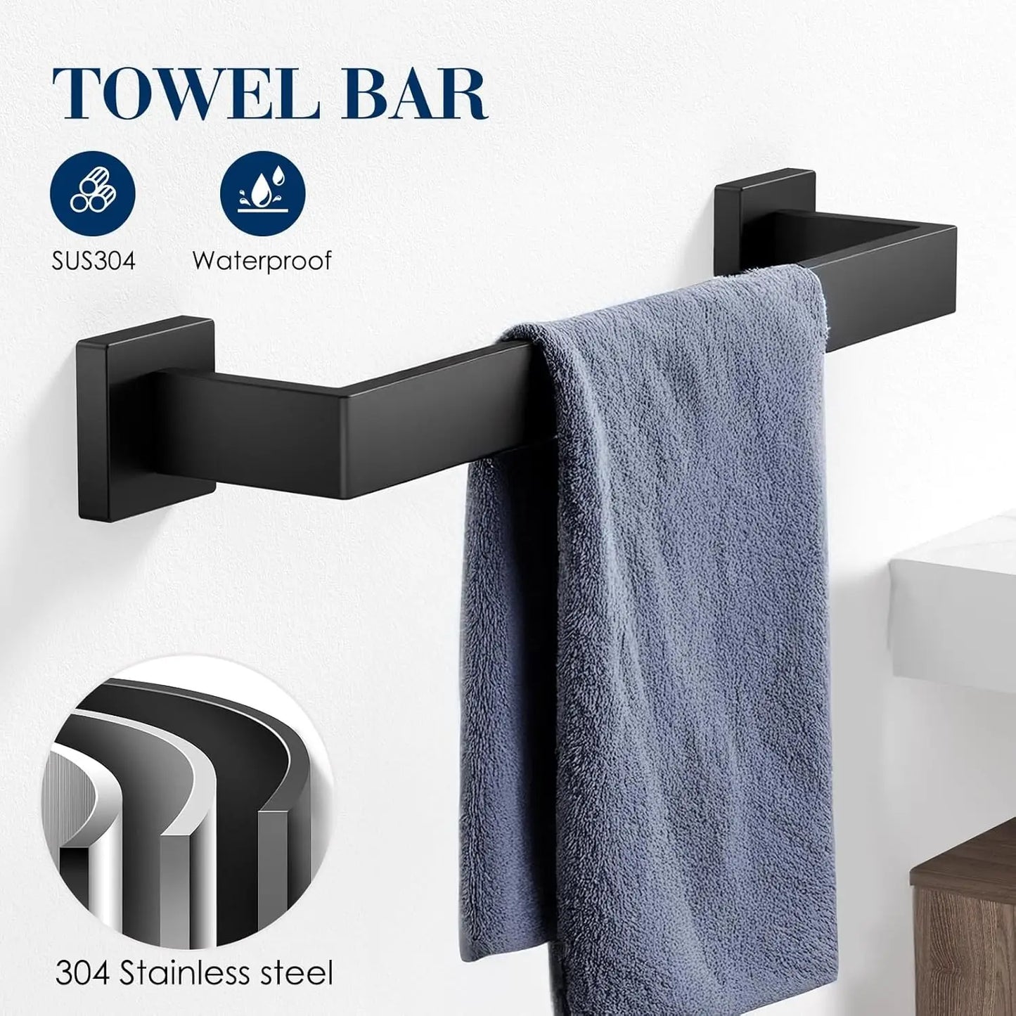 Stainless Steel Bathroom Towel Rack Set Wall Mounted 7 Piece