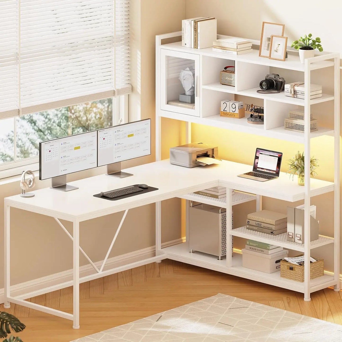 NONE L Shaped Computer Desk With Built In LED Lighting