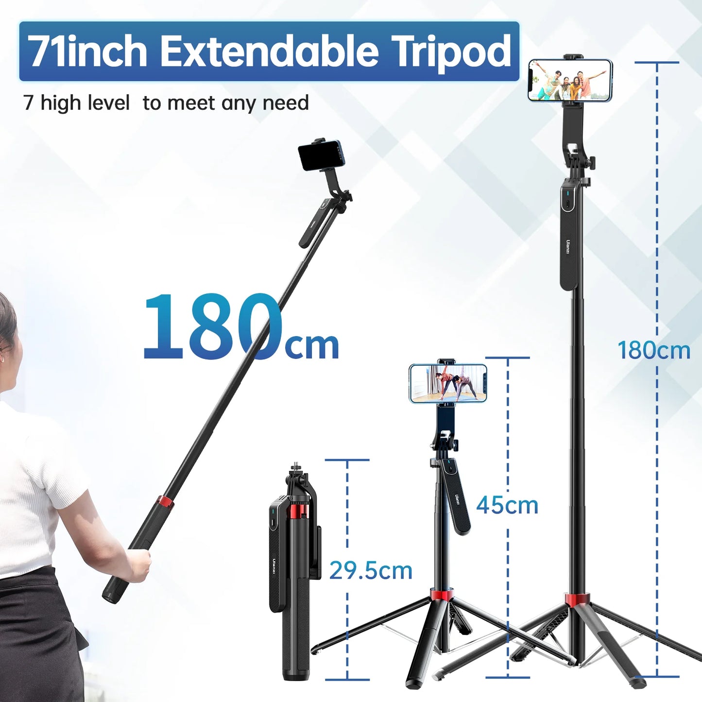 Ulanzi MA09 Selfie Stick Tripod with Remote for iPhone Android