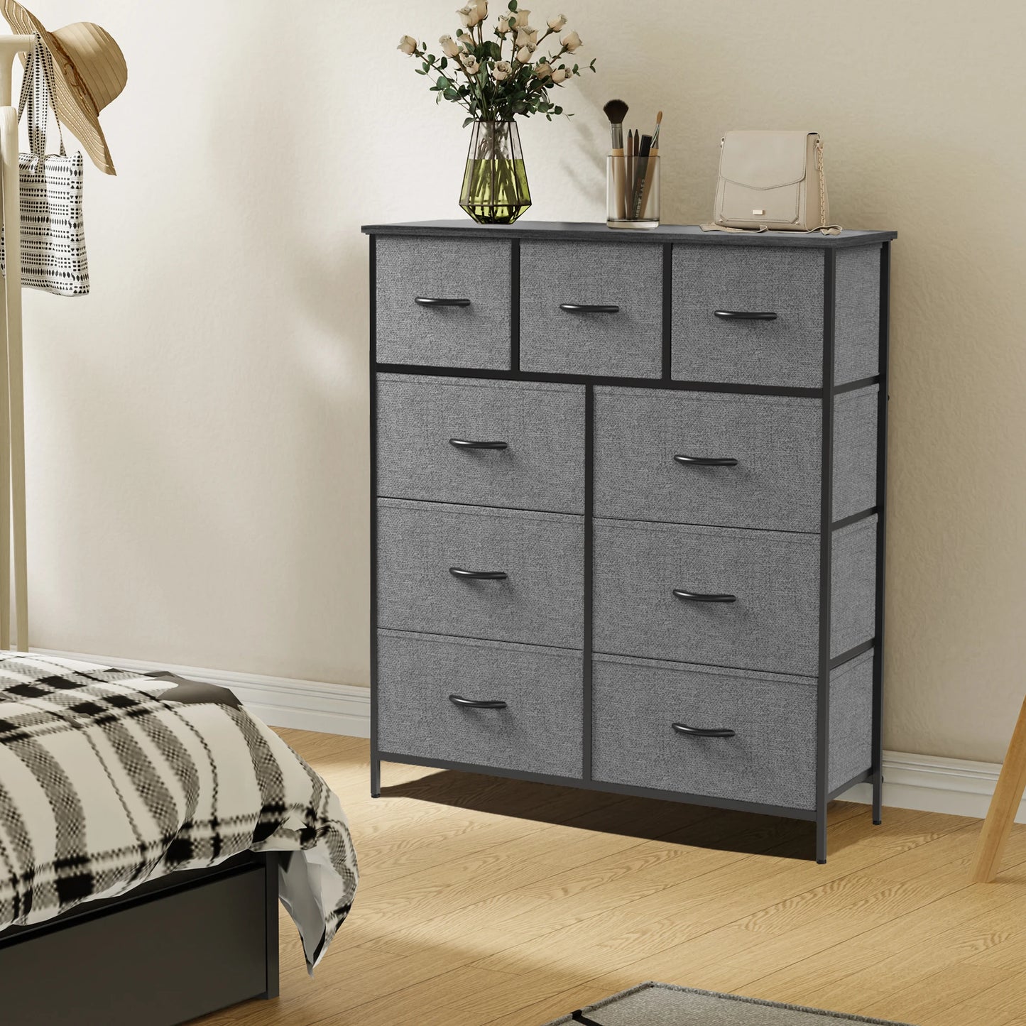JHK Minimalist Dresser With 9 Fabric Storage Drawers