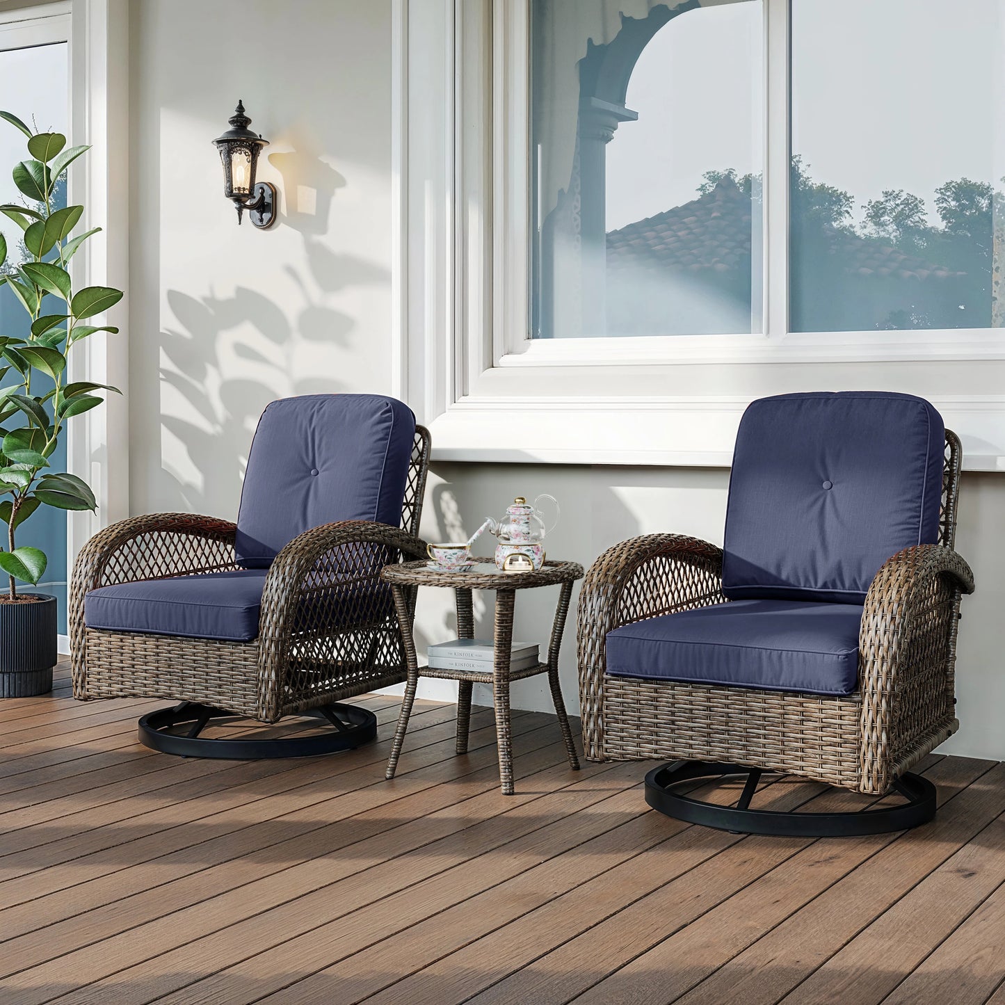 HOOMIC 3 Piece Patio Furniture Set With Cushioned Rocking Chairs
