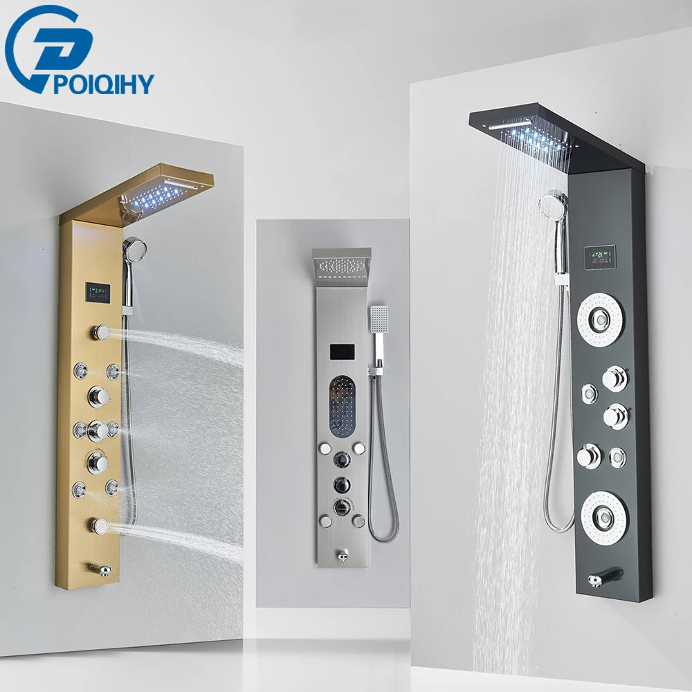 Poqihy Gold And Black Shower Panel System With Body Jets