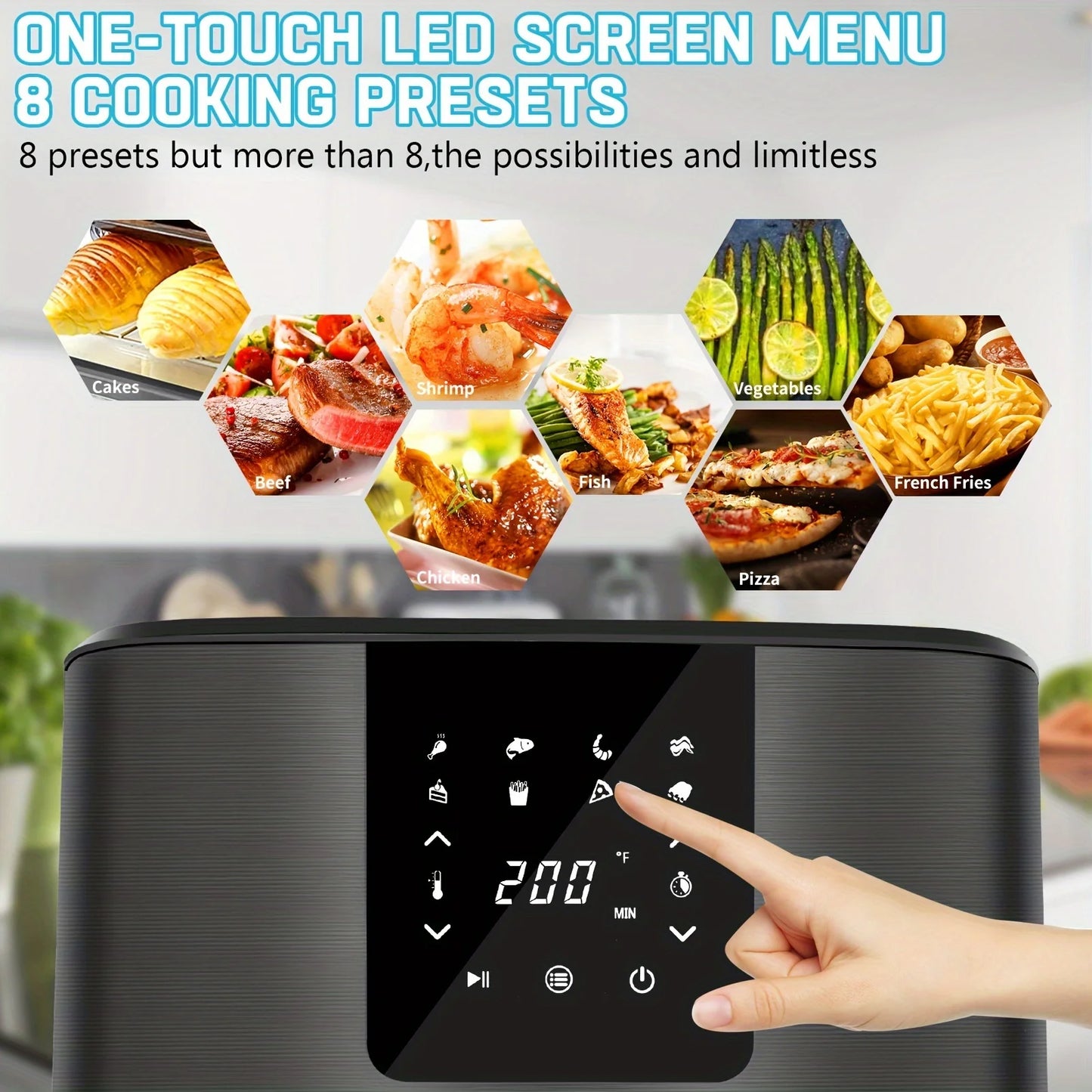 KitCook Air Fryer With 1500W 8 Presets Digital Touch