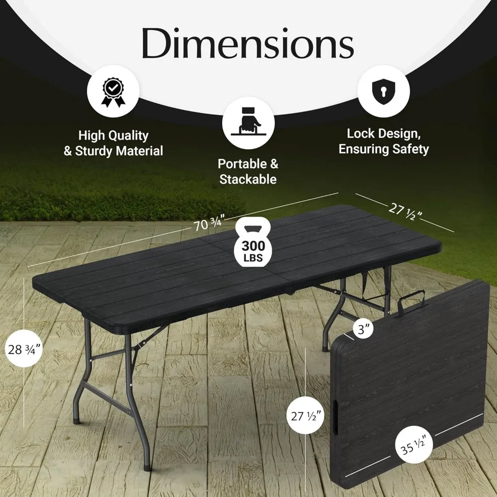 Heavy Duty 6 Feet Folding Table with Steel Legs and Built-In Handle for Parties, Dining, Weddings, Outdoor Events, Camping