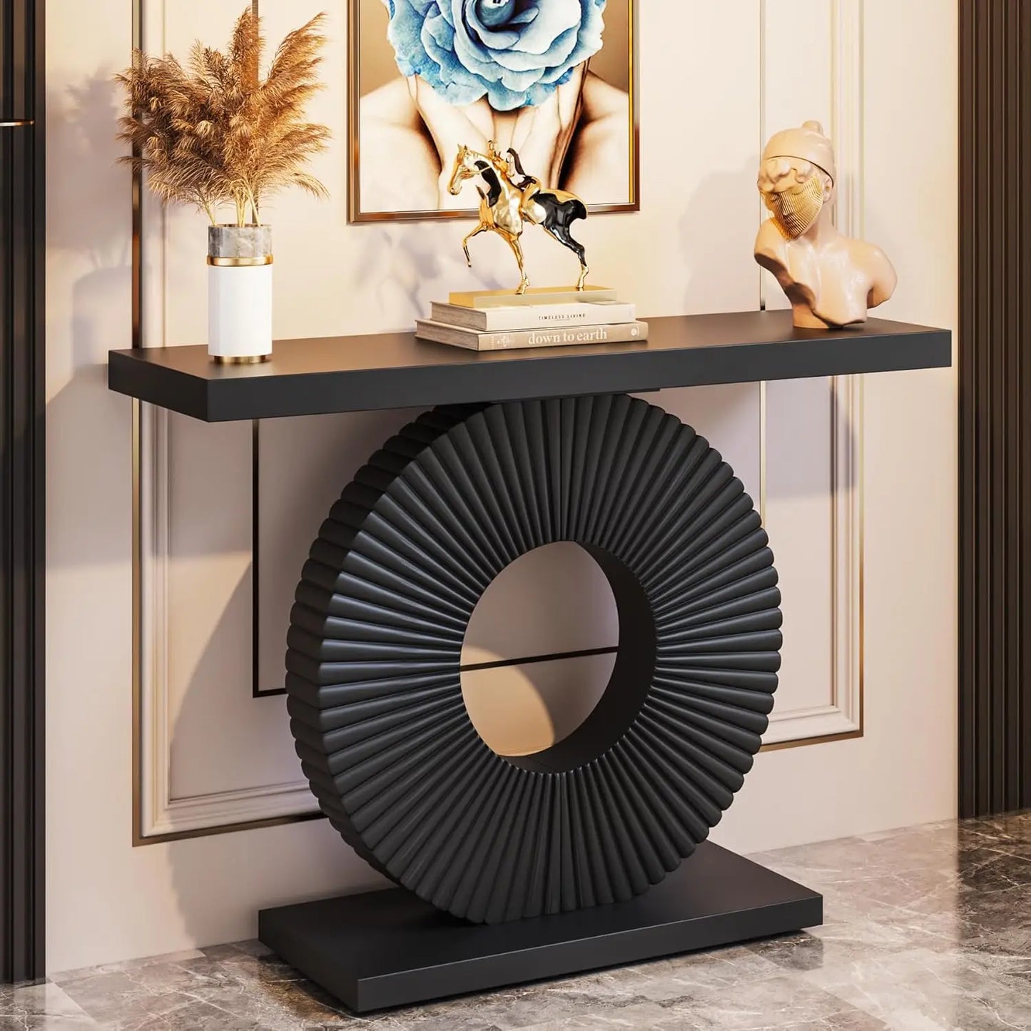 LITTLE TREE Modern Console Table Geometric Base Wood Entryway