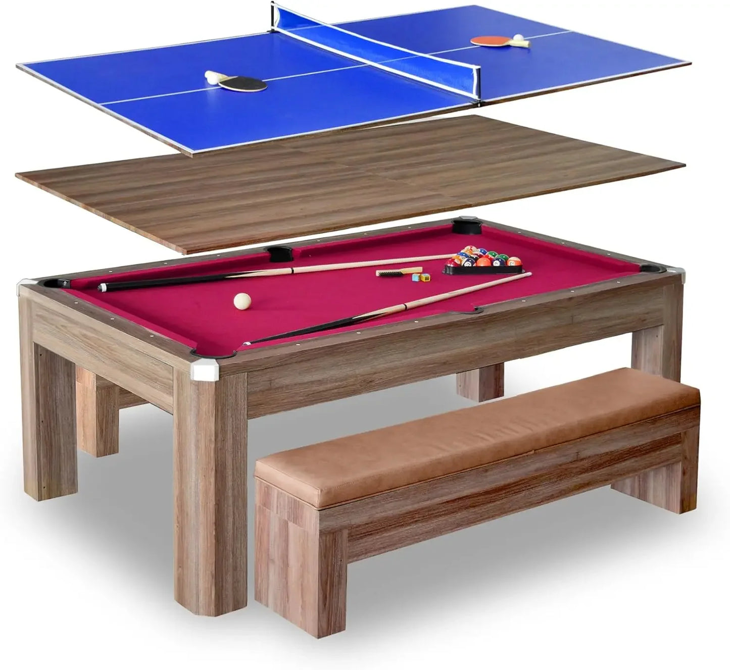 Dining Pool Table Combo With Ping Pong Benches Included