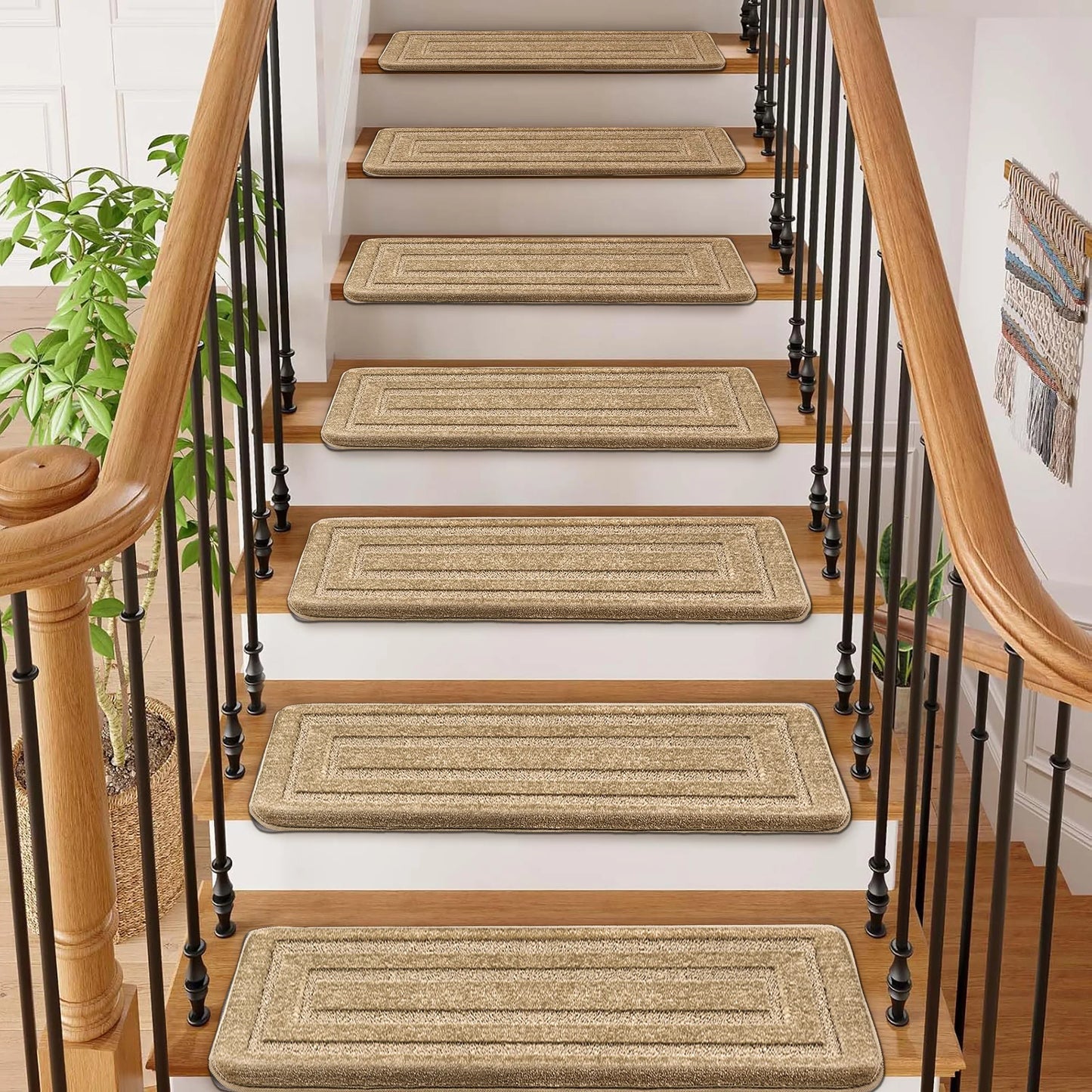 Bullnose Carpet Stair Treads Set Non Slip Premium Soft Washable