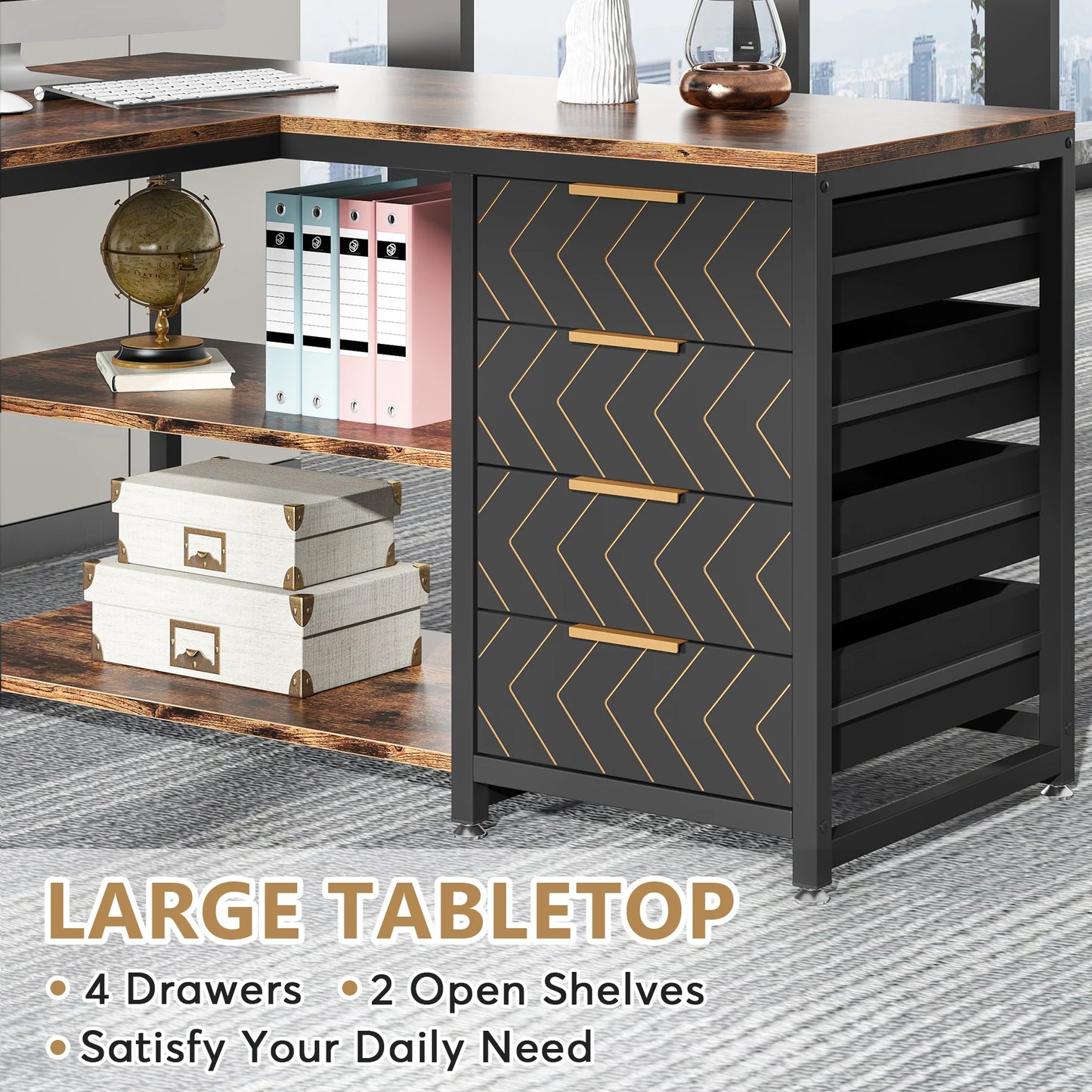 Tribesigns L Shaped Computer Desk With Storage Drawers And Shelves