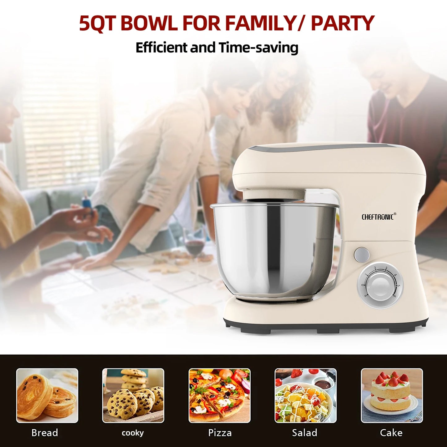 Cheftronic Stand Mixer Tilt-Head 500W Six Speed With Beaters