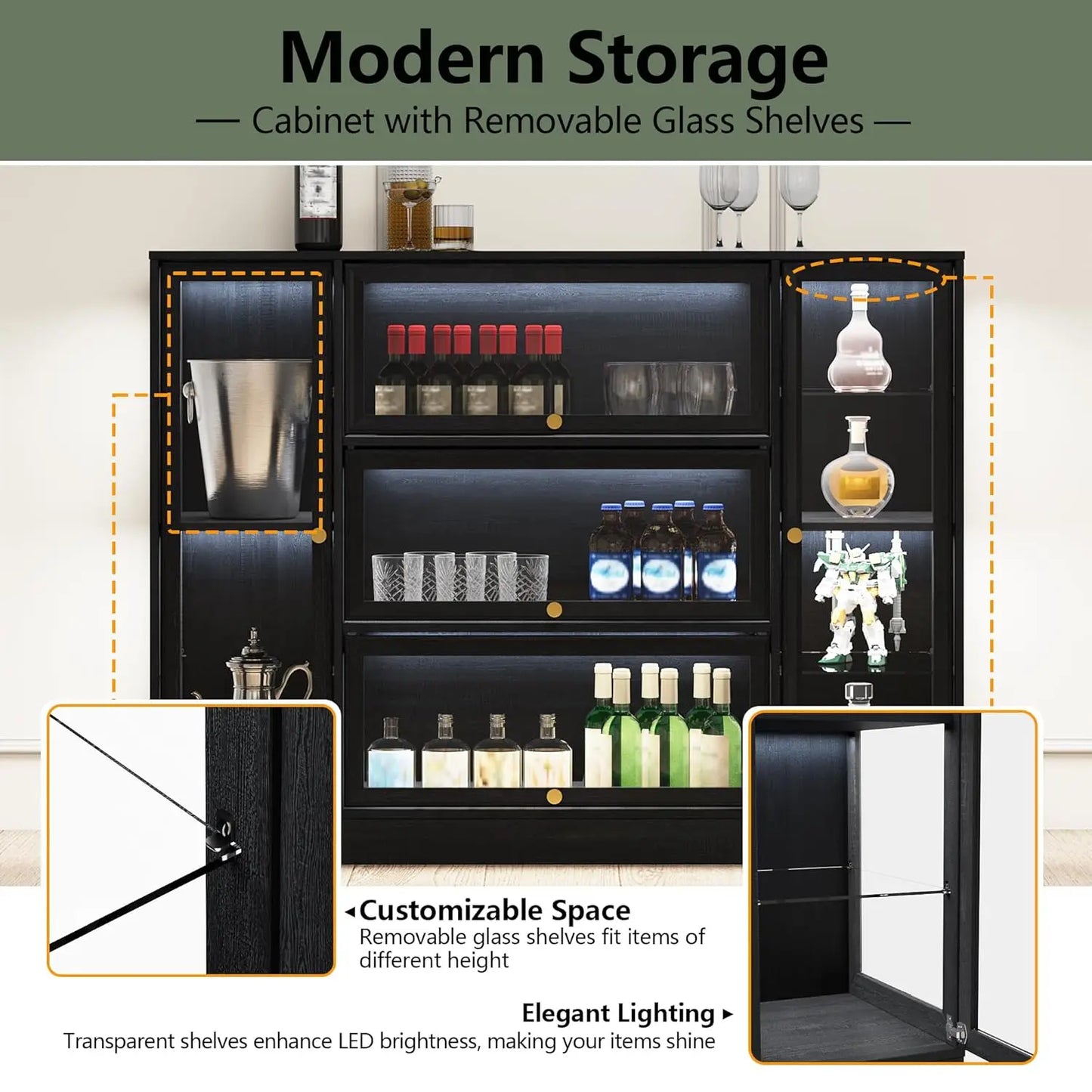 ZHILU Display Cabinet With Acrylic Glass Doors And LED Lighting