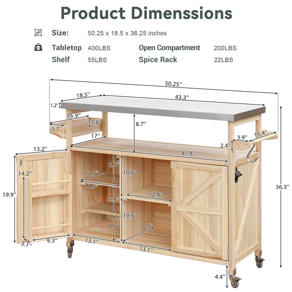 TWISTER.CK Portable Outdoor Bar Table With Storage And Locking Wheels