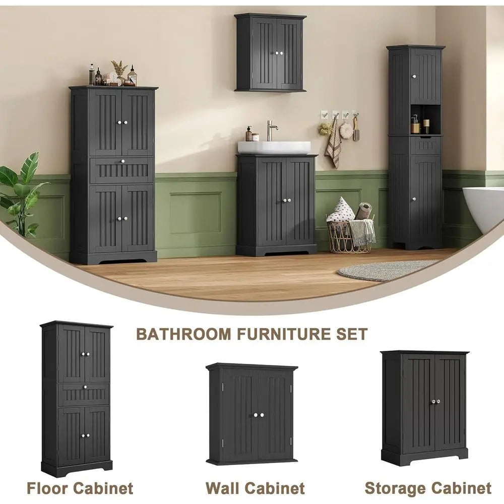 RBXC Tall Bathroom Floor Cabinet With Drawer And Shelves