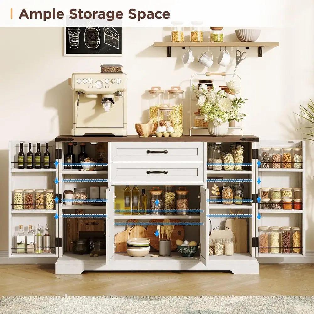 Sideboard Buet Cabinet with 2 Ders, armhouse Kitchen Pantry with Adjustable Shelves, Coee Bar Cupboard Cabinet with 4 Door Kitch