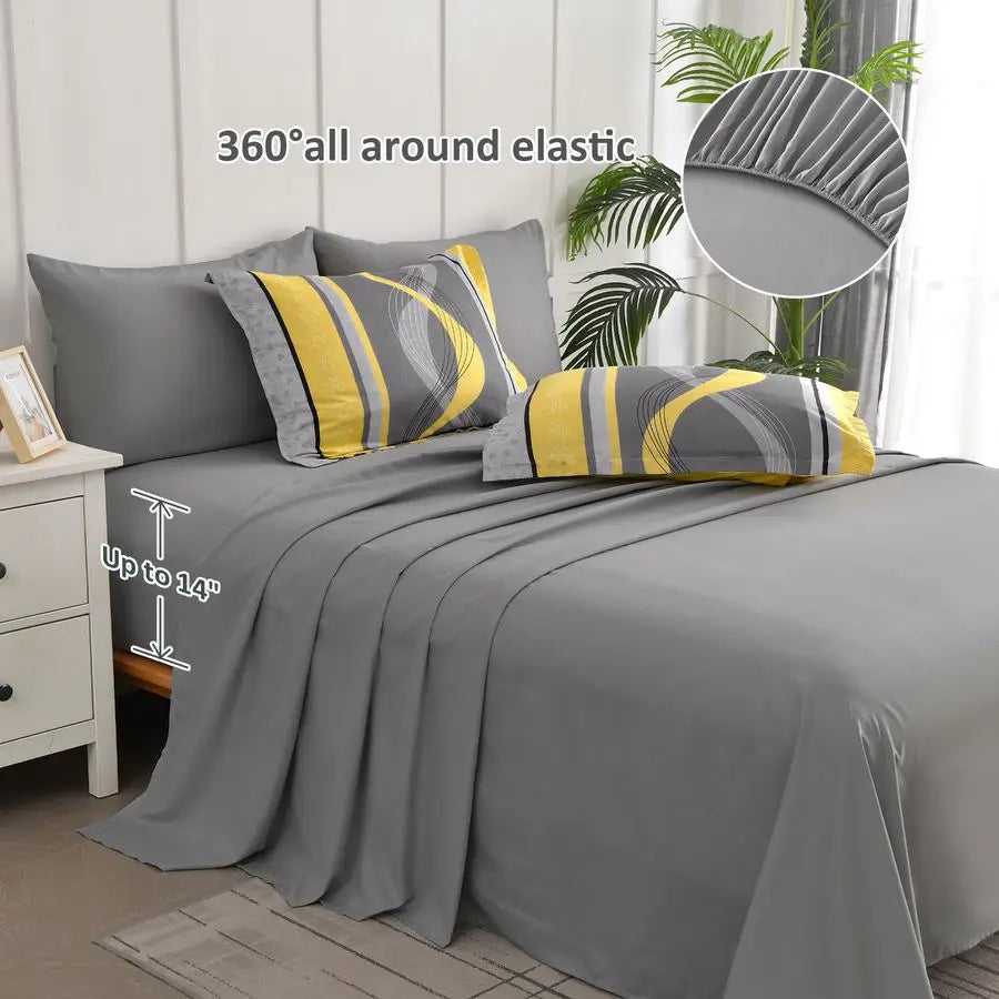 Yellow Comforter Set Queen Size,8 Pieces Bed in a Bag Patchwork Striped Bedding Sets,Boho Soft Microfiber Bedding Set for All Se