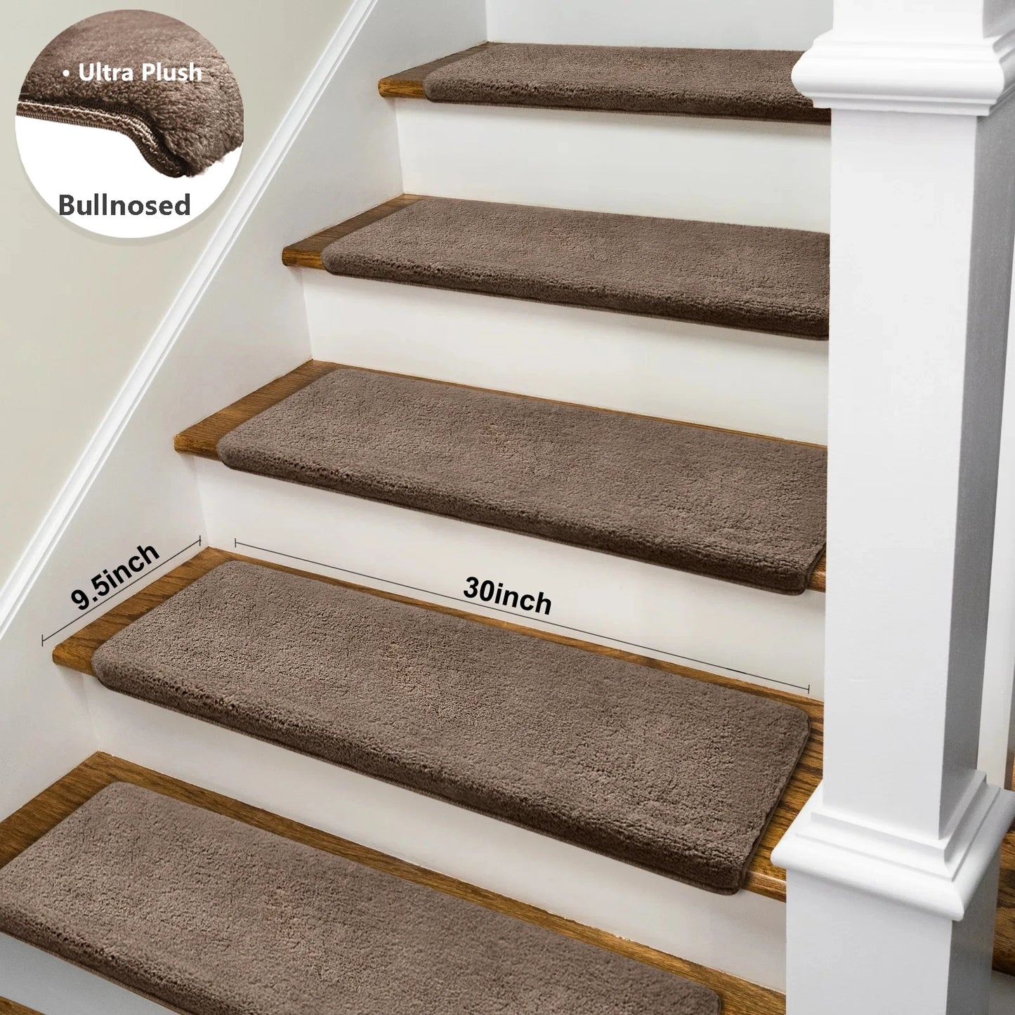 Bullnose Non Slip Stair Treads Plush Washable Self Adhesive Mats