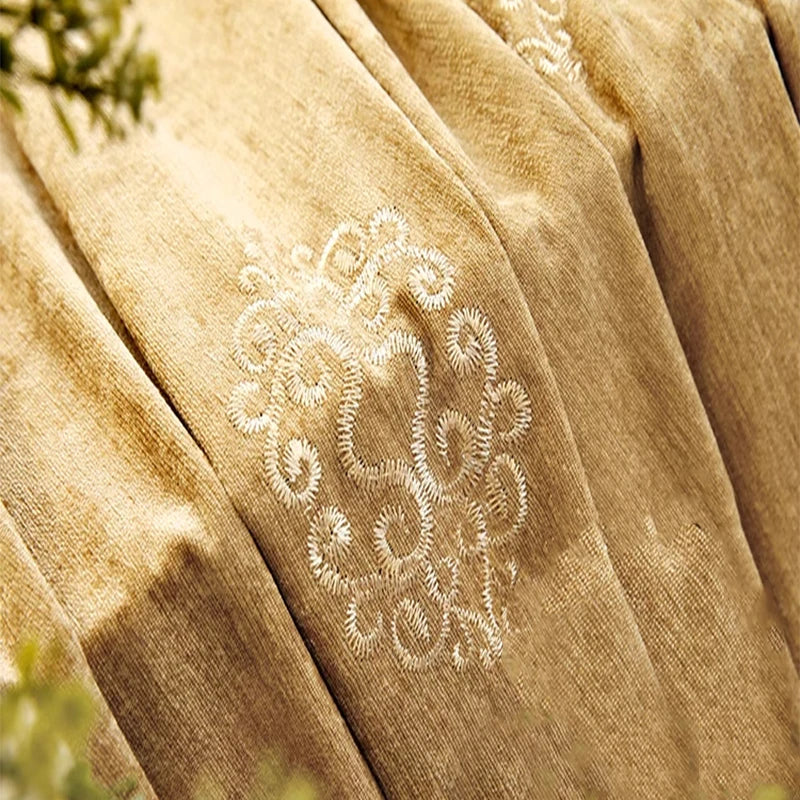 Luxury Chenille Embroidered Curtain Panels for Living Room 2pcs