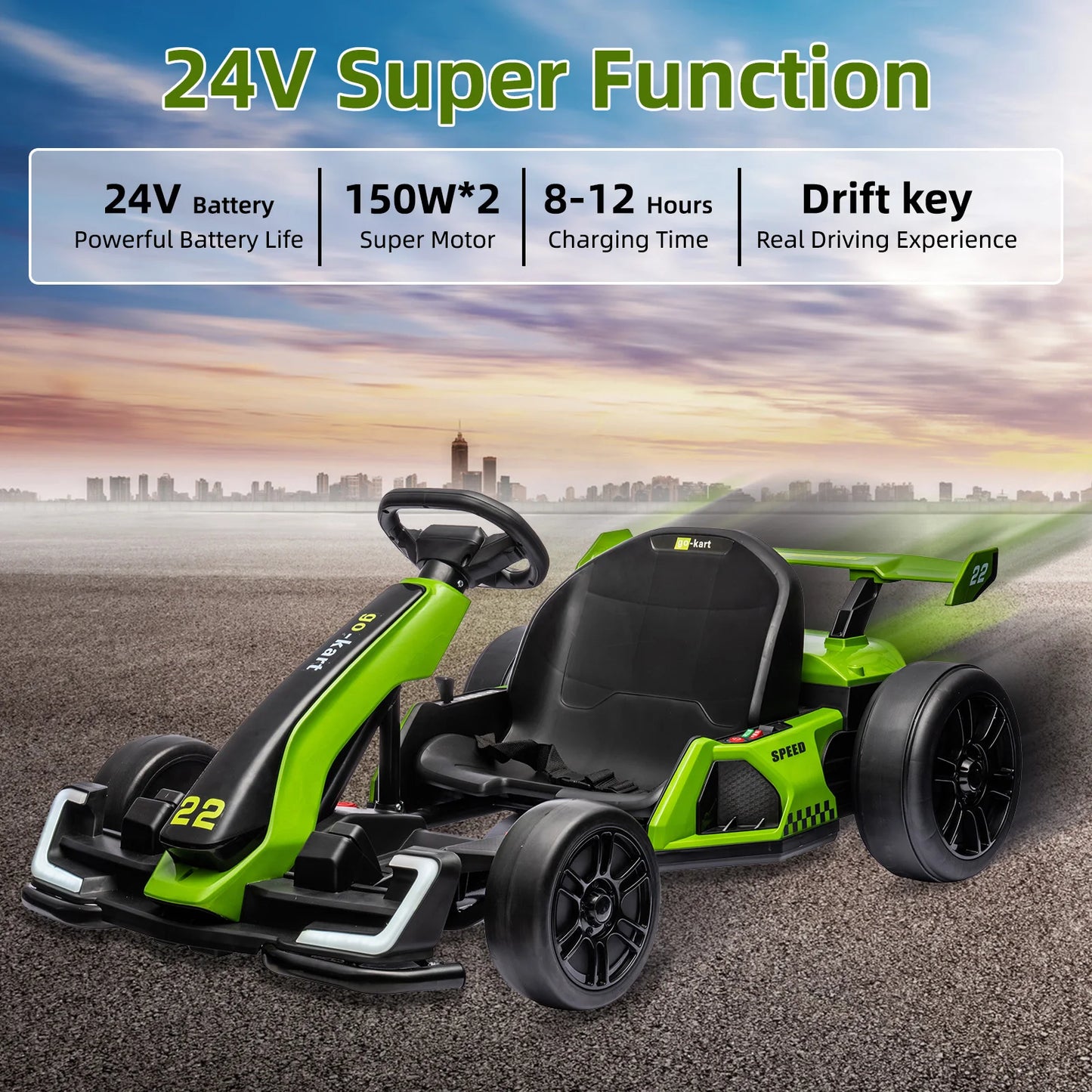 HiMISS 24V Kids Electric Go Kart 300W Motors Drift Modes