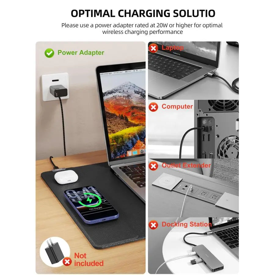 Leather Desk Mat With 15W Wireless Charging Waterproof Mouse Pad