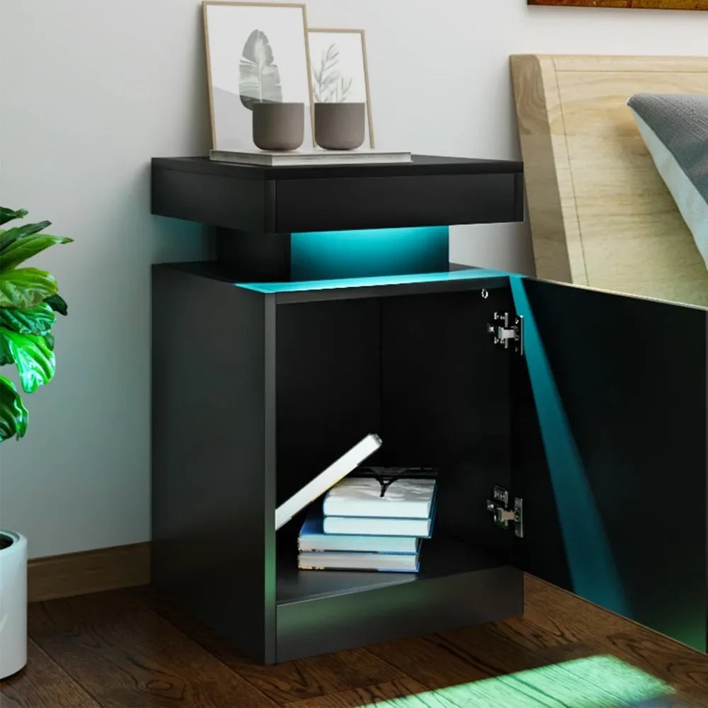 Nightstand Set of 2 with LED Lights and Storage Cabinet