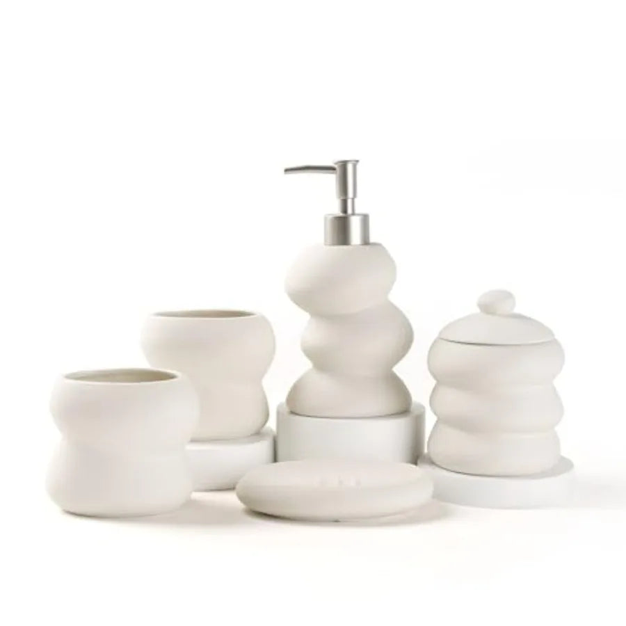 Modern Ceramic Bathroom Accessories Set 5 Piece Irregular Design Complete Set
