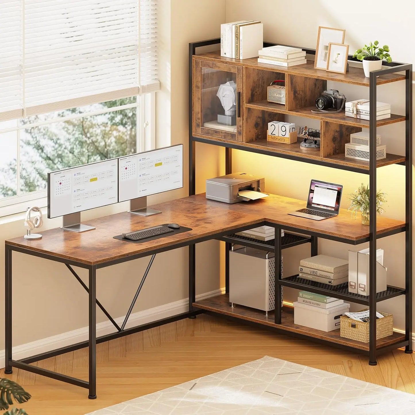 NONE L Shaped Computer Desk With Built In LED Lighting