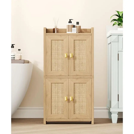 XMSJ Rattan Bathroom Cabinet With Four Doors Adjustable