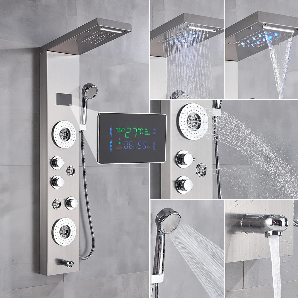 Poqihy Gold And Black Shower Panel System With Body Jets