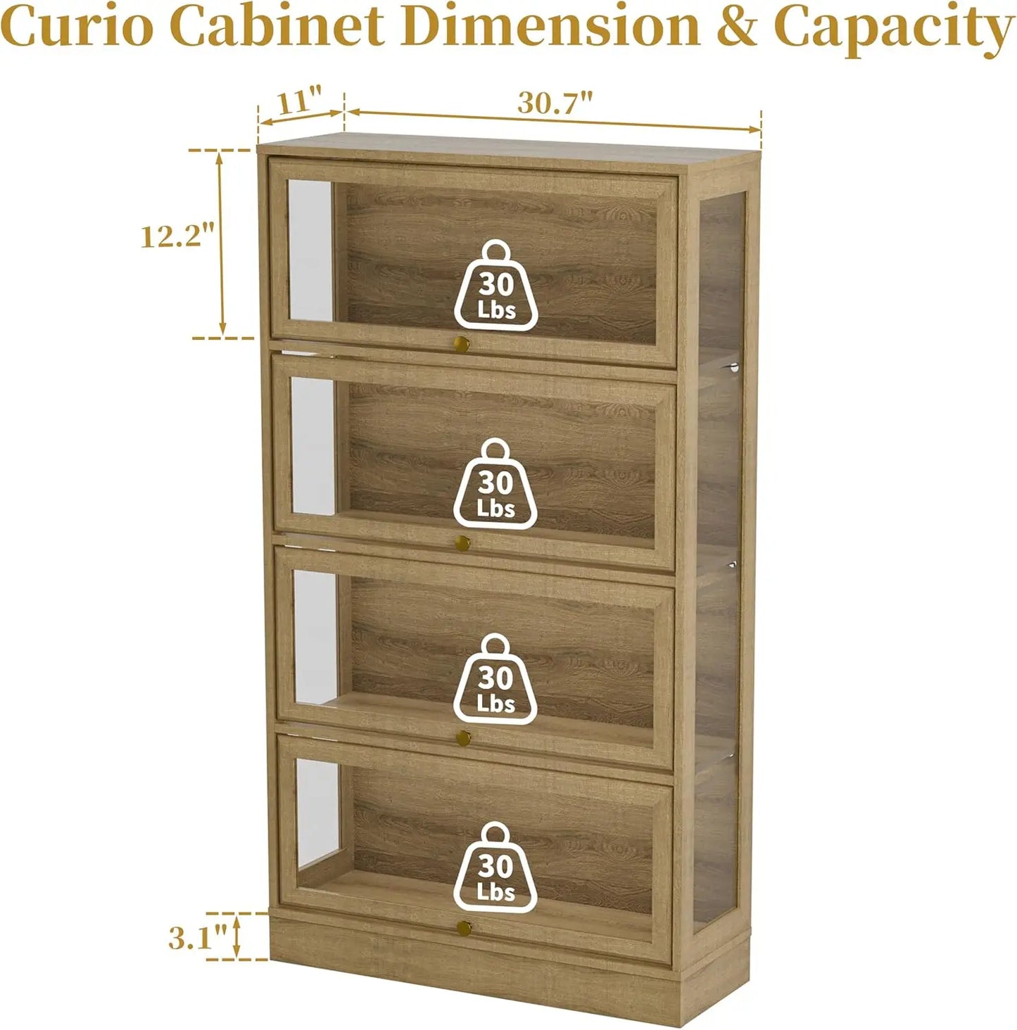 ZHILU Acrylic Glass Doors Display Cabinet 4 Tier Led Curio For Collectibles
