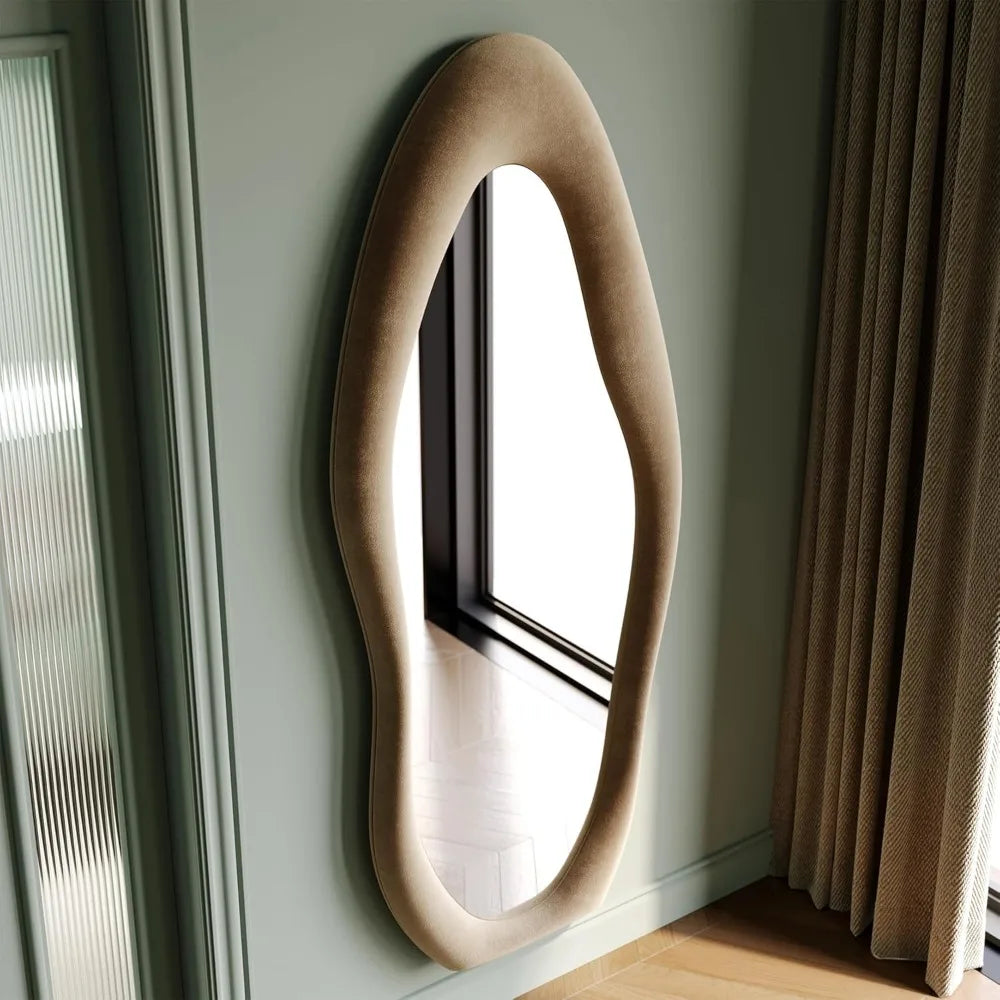 Wave Mirror With Wooden Flannel-Wrapped Frame For Bedroom Decor