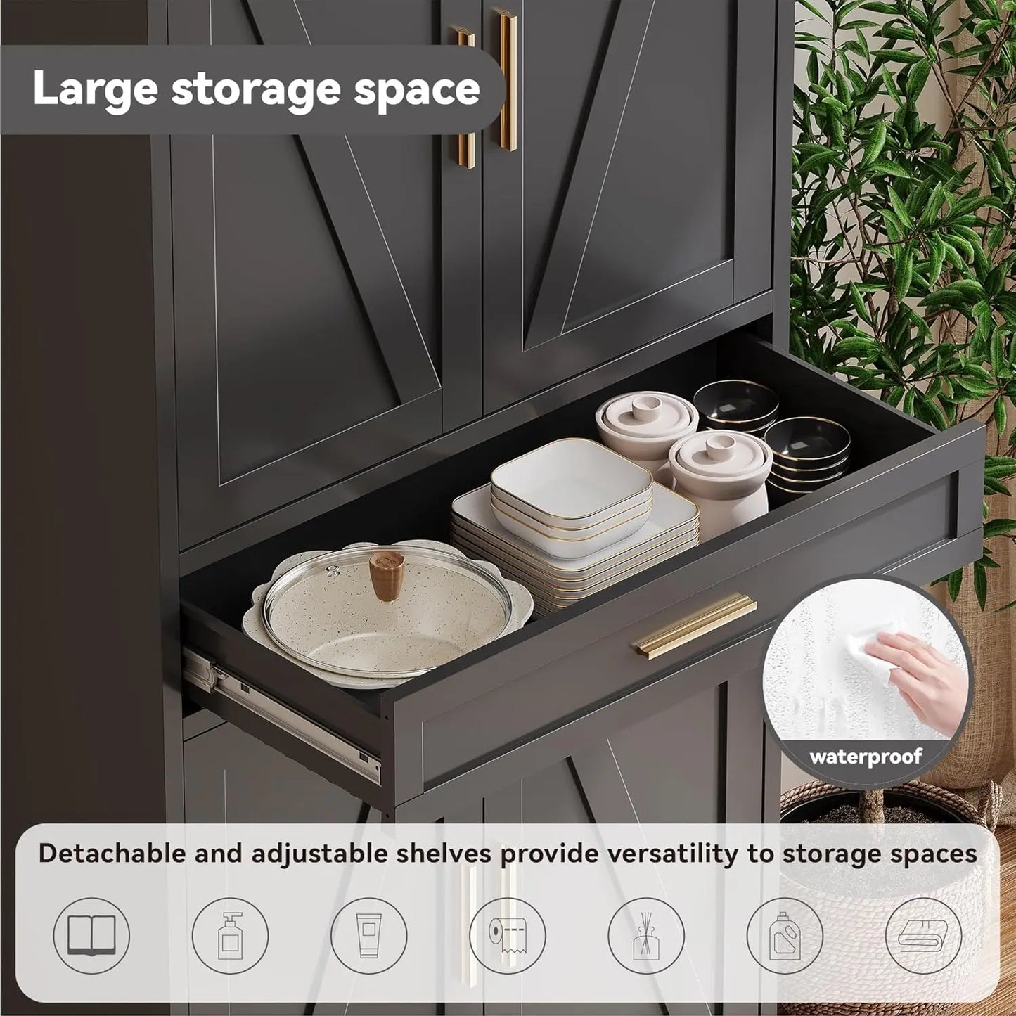 Farmhouse Metal Storage Cabinet With Drawers And Adjustable Shelves