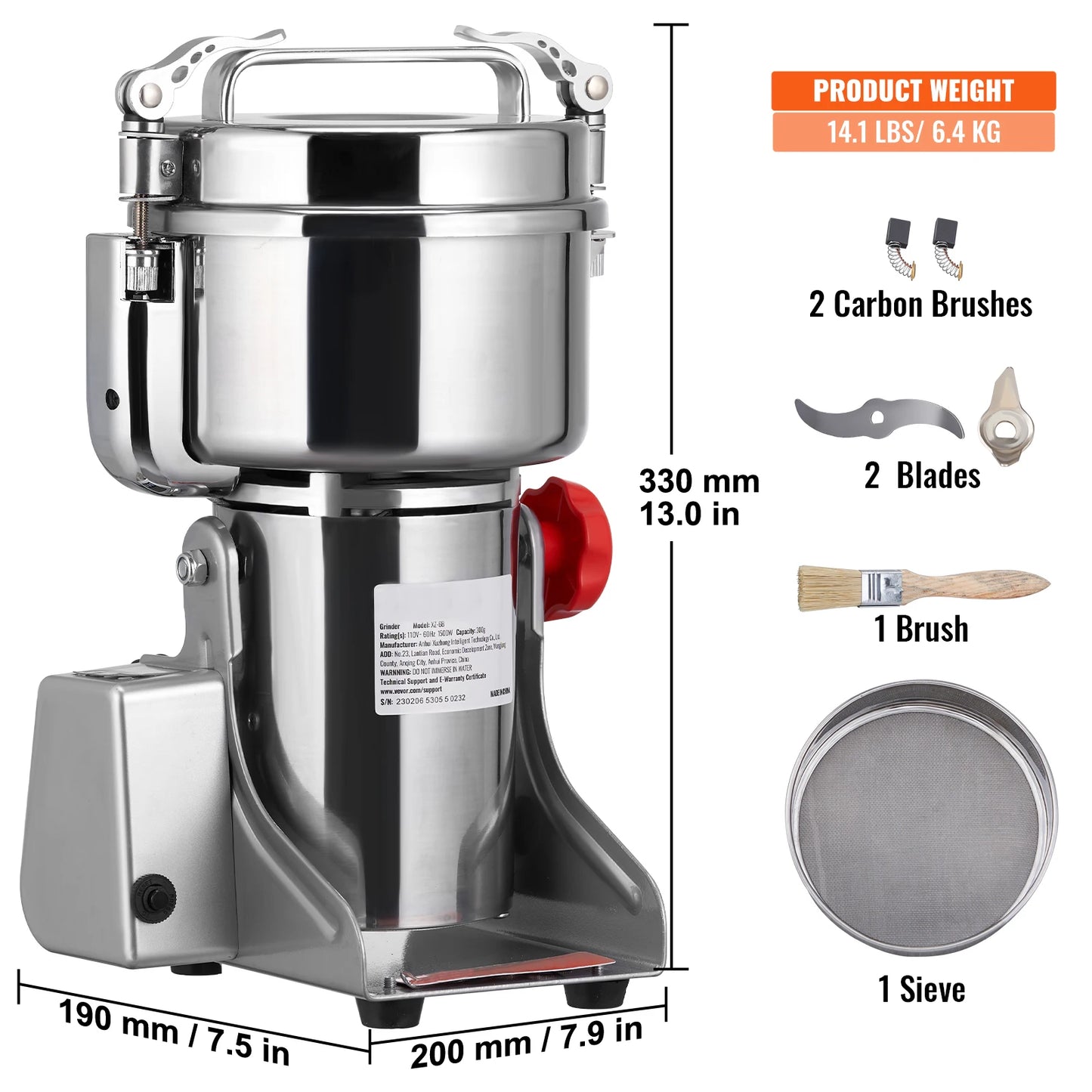 VEVOR Electric Grain Mill Grinder For Herbs Spices Cereals Coffee
