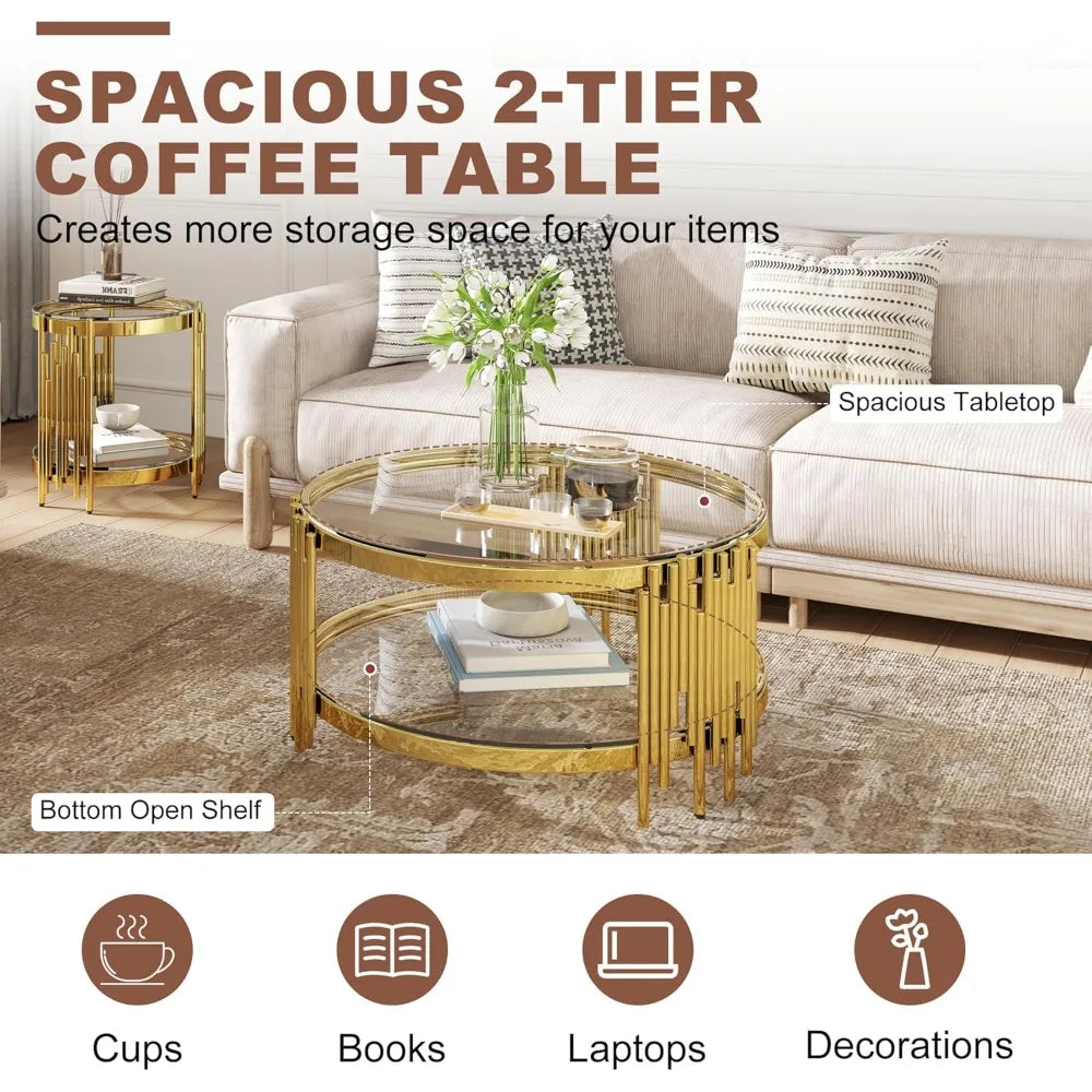 MKDK 3-Piece Glass Coffee Table Set and End Tables