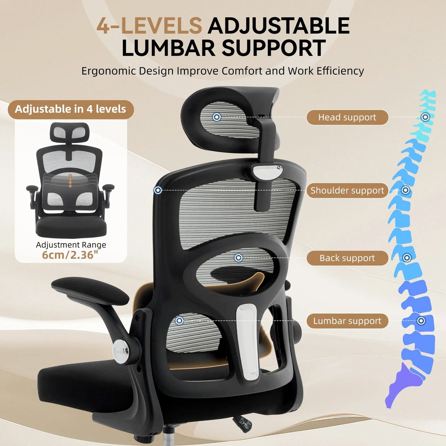 HiMIS Ergonomic High-Back Mesh Office Chair With Headrest Lumbar Support