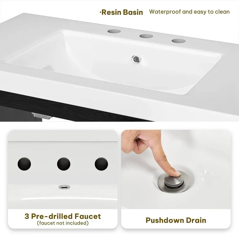 42 Inch Bathroom Vanity with Sink, Modern Bathroom Storage Cabinet with Resin Basin, Three Holes, 2 Doors amp 3 Drawers