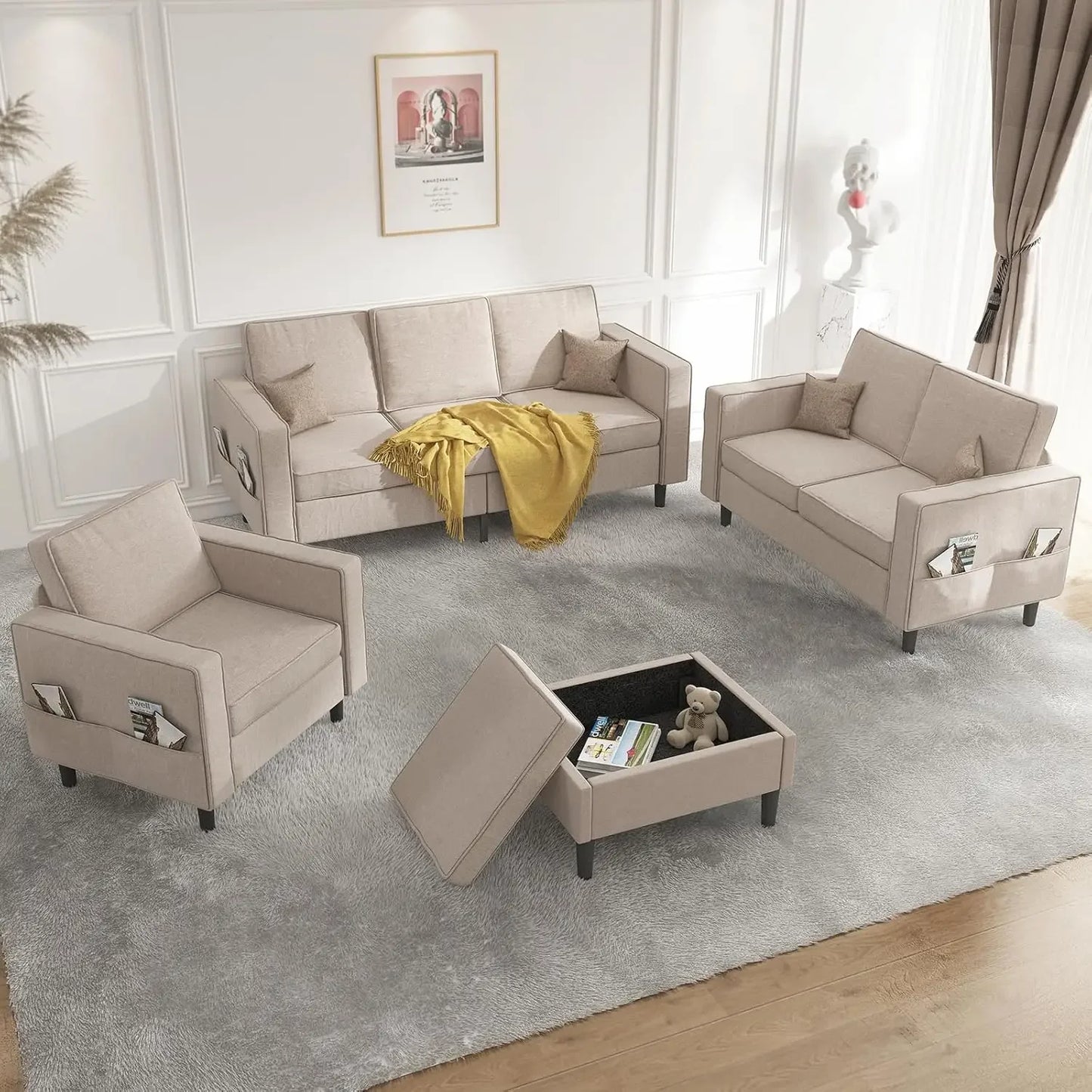 L Shaped Sectional Sofa Set Three Two One With Ottoman