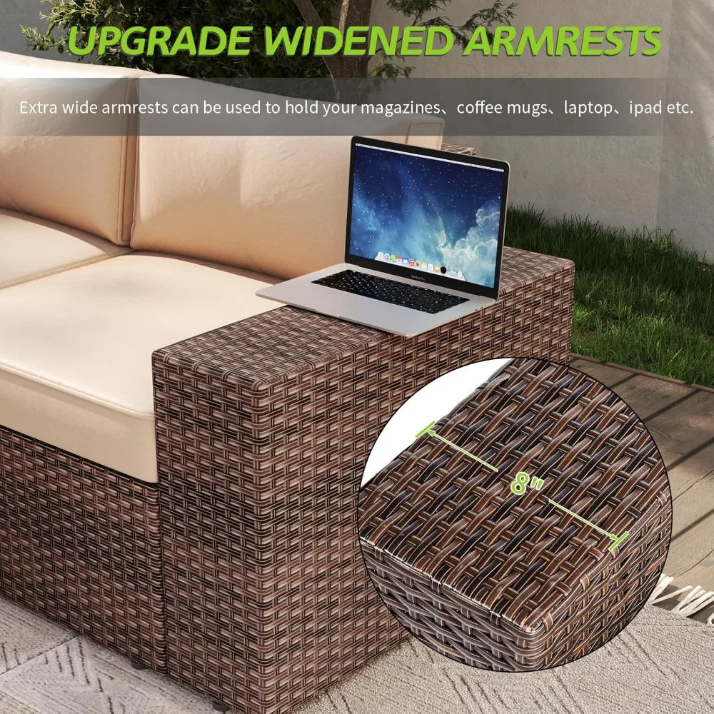 Outdoor 7 Piece Patio Furniture Set With Fire Pit Table And Cushions