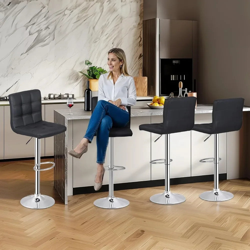 Set Of 4 Adjustable Swivel Barstools In PU Leather
