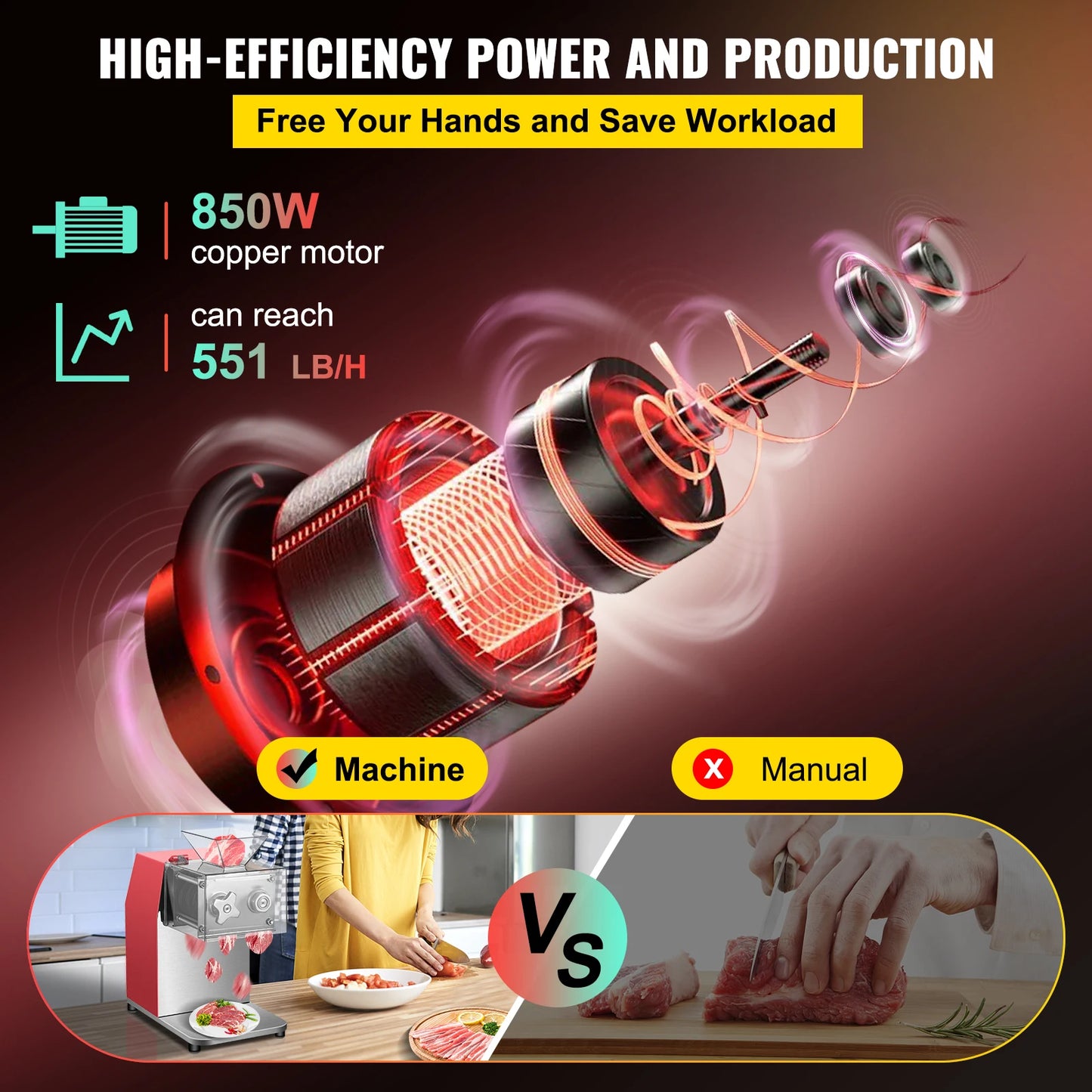 VEVOR 850W Commercial Electric Meat Slicer Grinder Vegetable Cutter