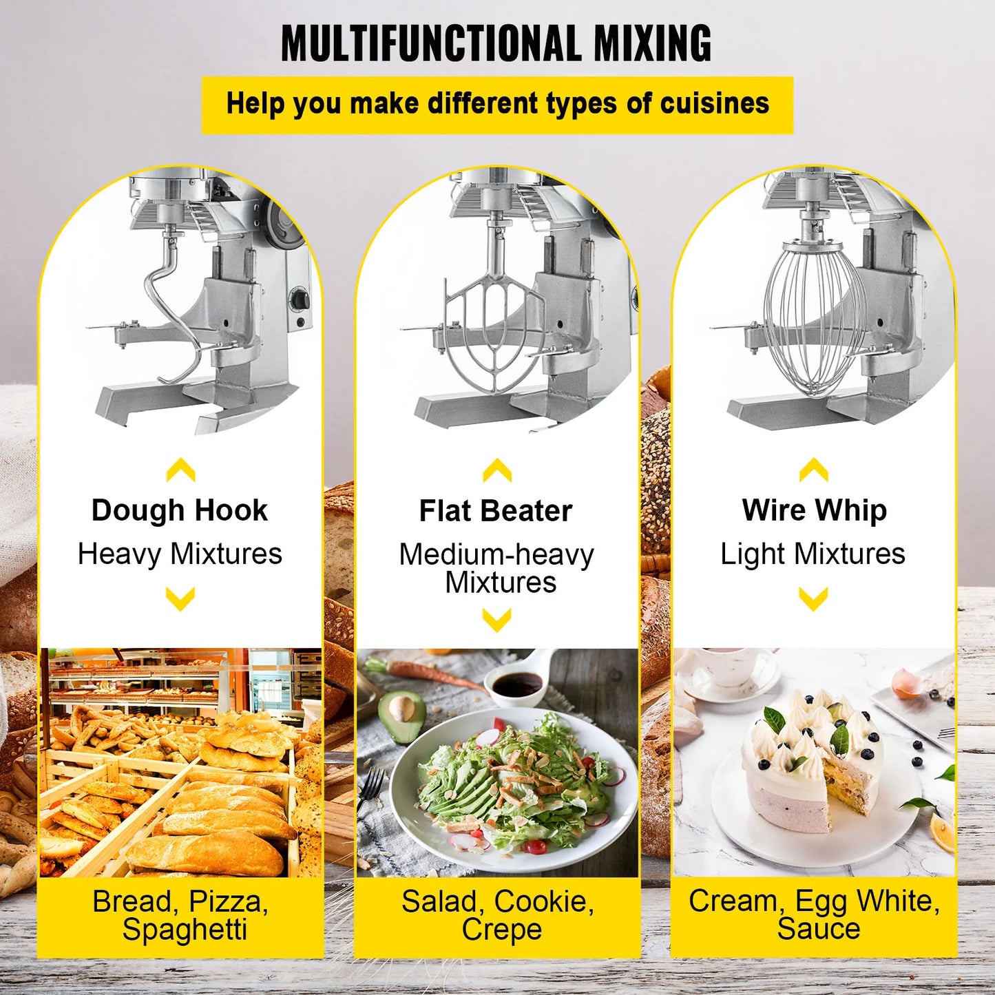 SucceBuy Electric Dough Machine Stainless Steel Commercial Egg Whisk Mixer
