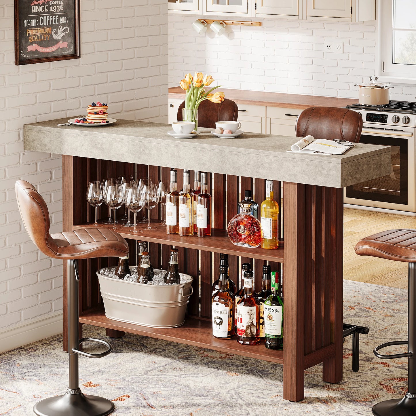 Tribesigns Bar Unit 2-Tier Pub Table Cabinet