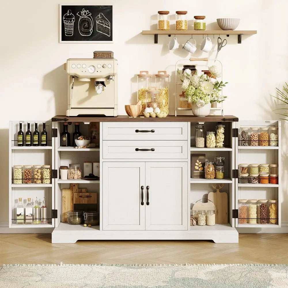 Sideboard Buet Cabinet with 2 Ders, armhouse Kitchen Pantry with Adjustable Shelves, Coee Bar Cupboard Cabinet with 4 Door Kitch