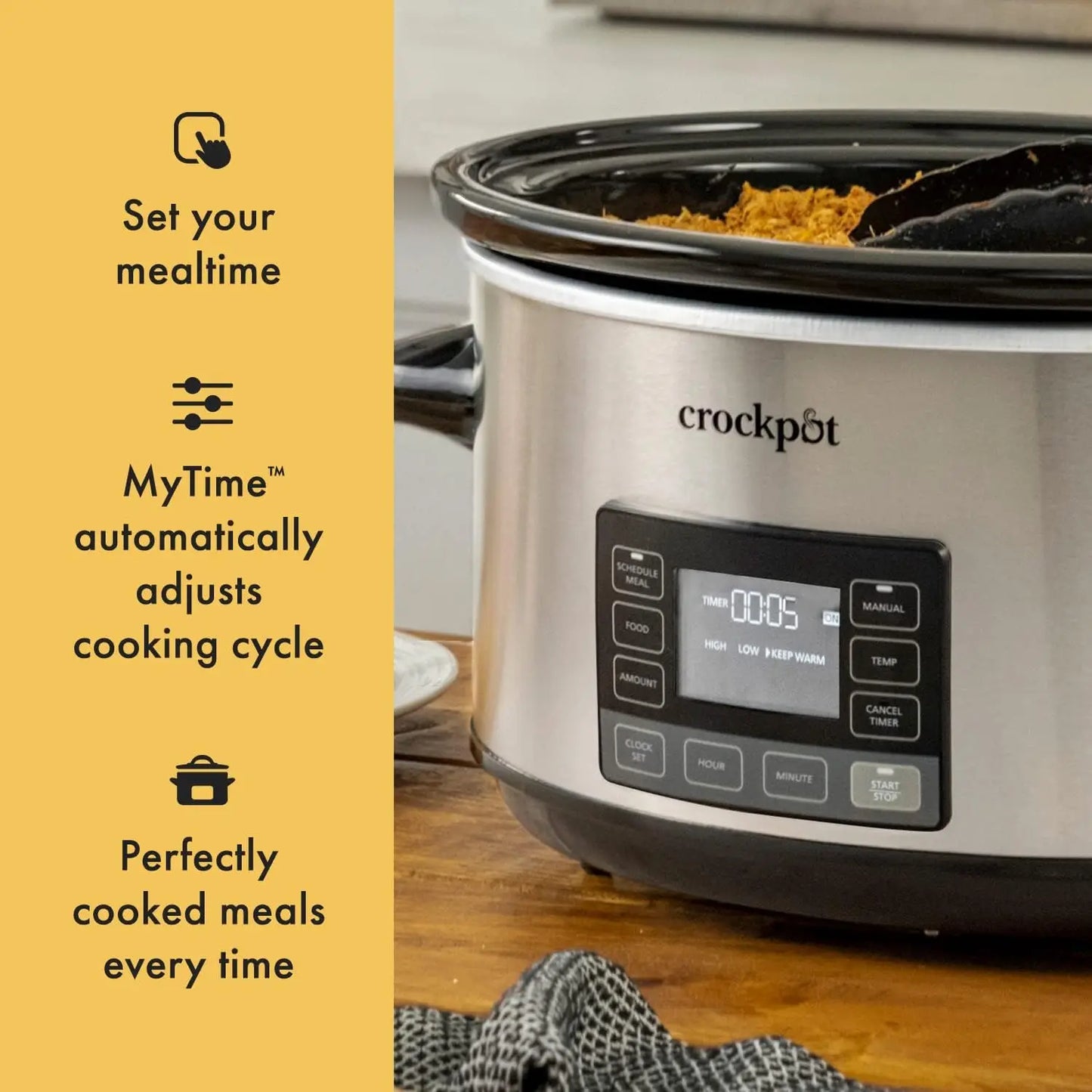 XMSJ Programmable Portable Slow Cooker With Timer Locking Lid