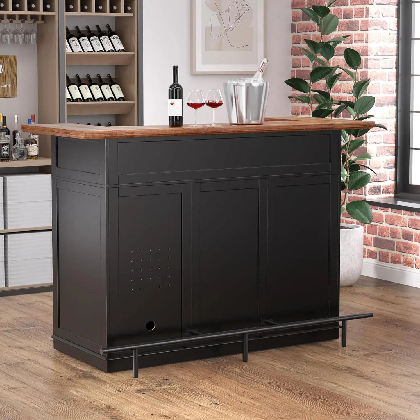 U-Shape Home Bar Cabinet With Fridge Space For Living Room