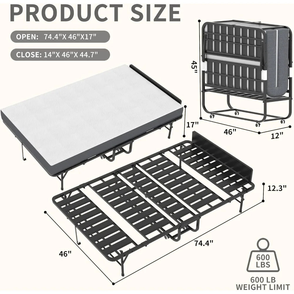 RBXC Folding Bed With Mattress Rollaway Headboard Sturdy Metal Frame