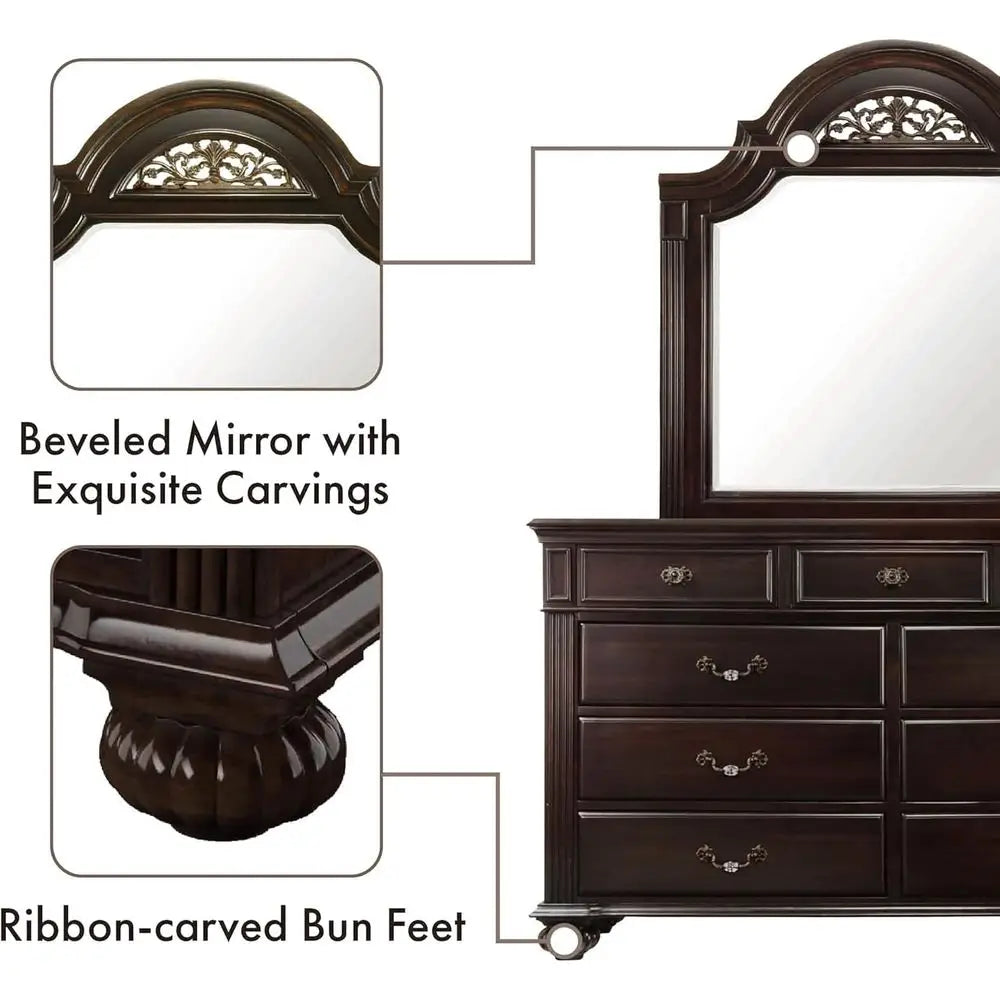 Solid Wood Traditional Six Piece Bedroom Set with Chest and Dresser