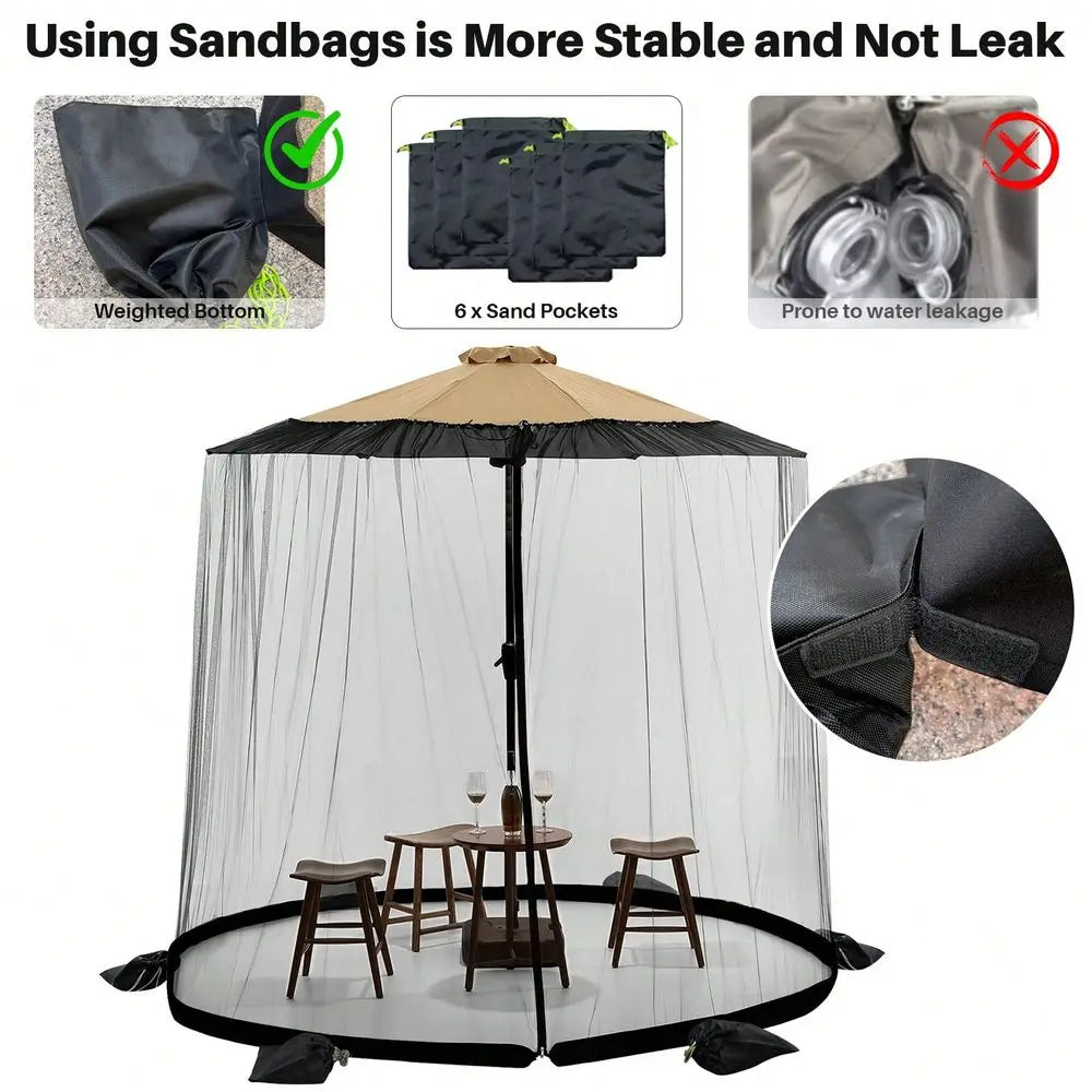 Adjustable Mosquito Net For Umbrella Zipper Door 6 Sandbags, Portable Bug Tent For Outdoor Camping, Beach, Garden Insect Protec